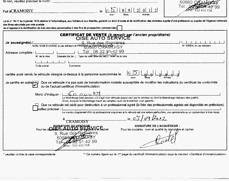 annulation vente vehicule