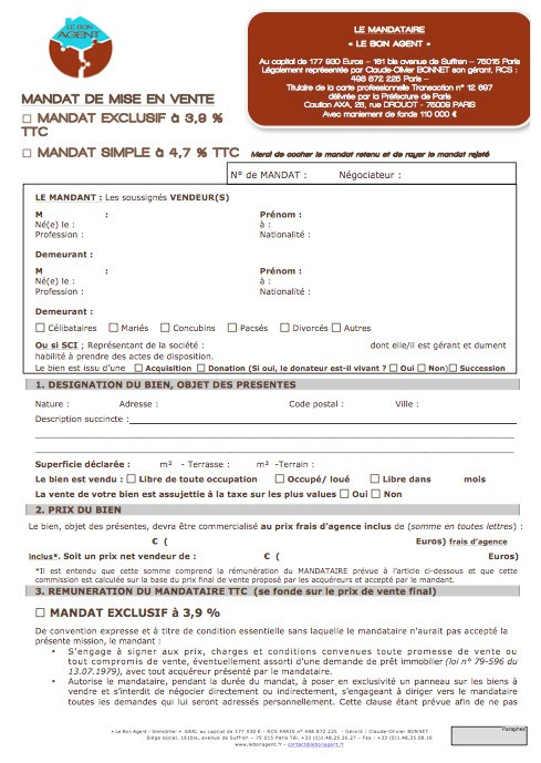 arreter un mandat de vente