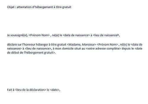 attestation d'hebergement a titre gracieux