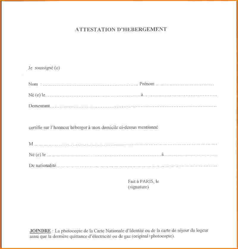 attestation d'hebergement exemple
