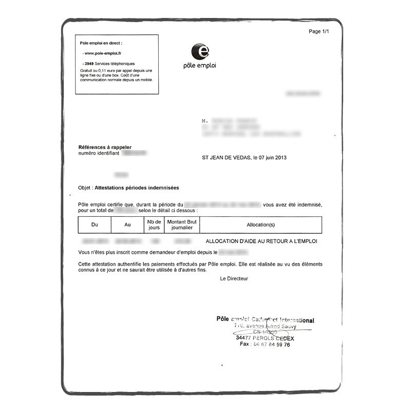 attestation de recherche d'emploi