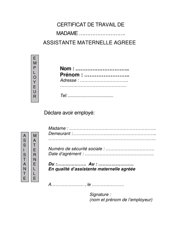 attestation de travail de l'employeur