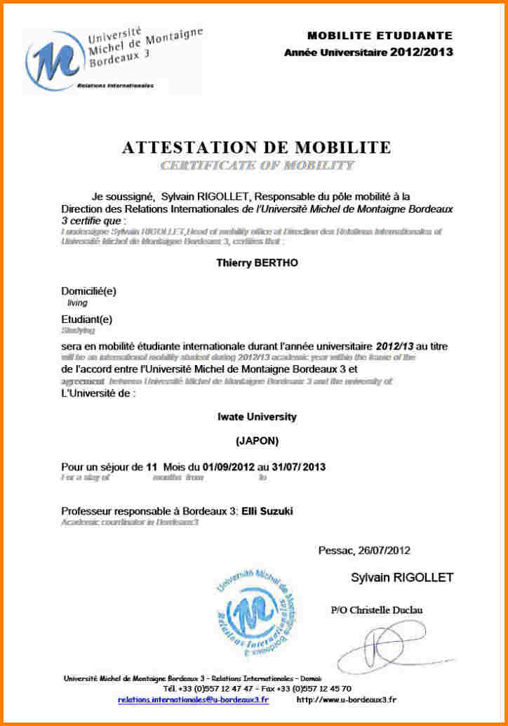 attestation de travail exemplaire
