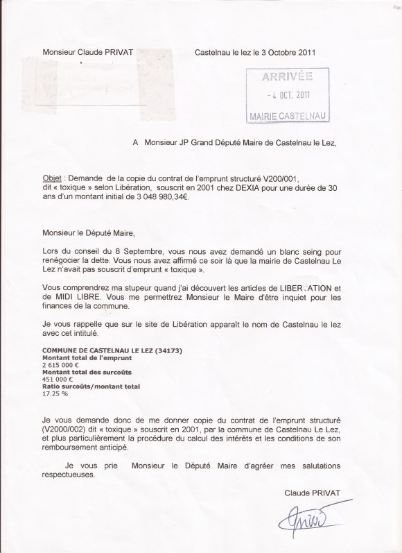 attestation emprunt d'argent