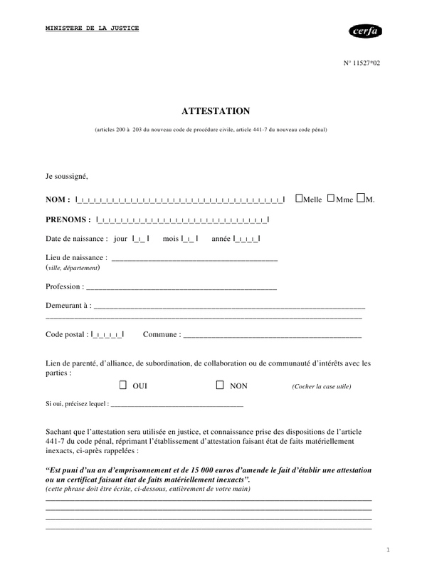 attestation judiciaire modele