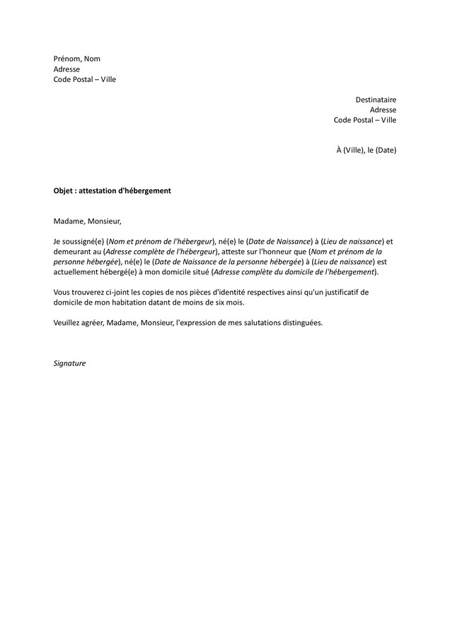 attestation justificatif de domicile