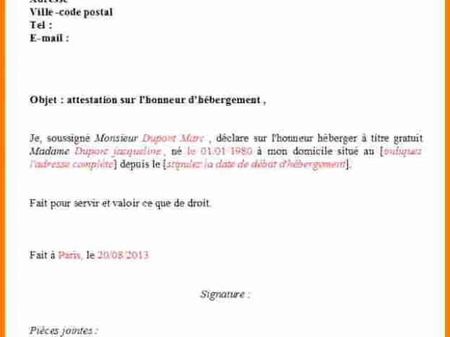 attestation sur l'honneur hebergement gratuit