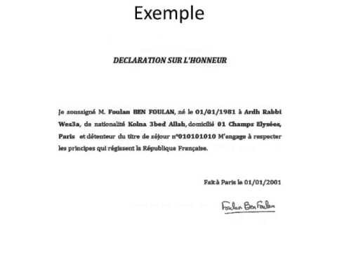 attestation sur l'honneur hebergement