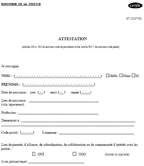 attestation type sur l'honneur