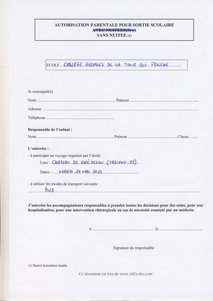 autorisation parentale camping exemple