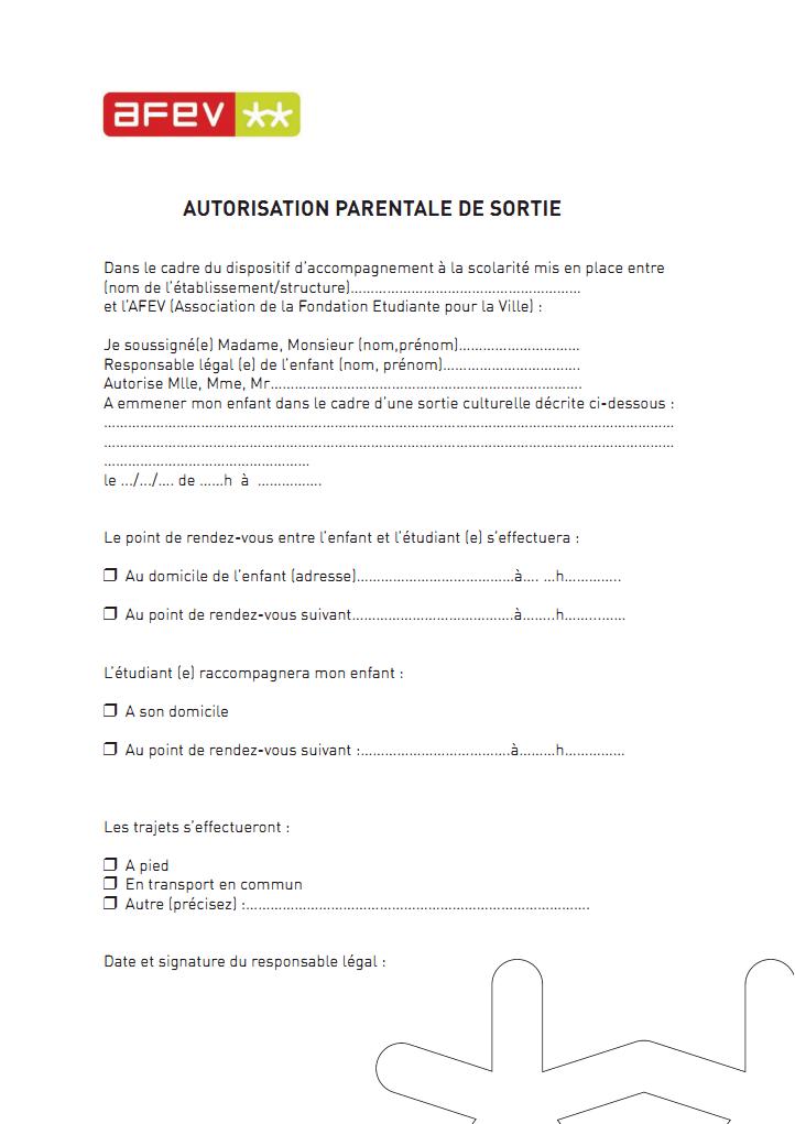 autorisation parentale de sortie