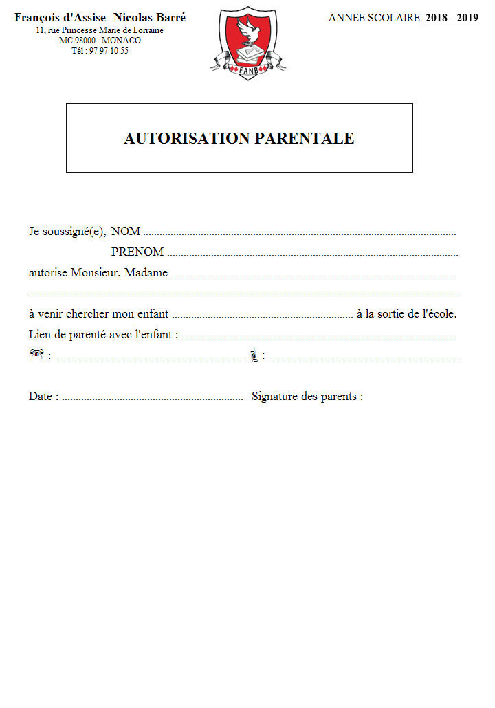 autorisation parentale sortie scolaire primaire