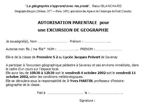 autorisation parentale sortie