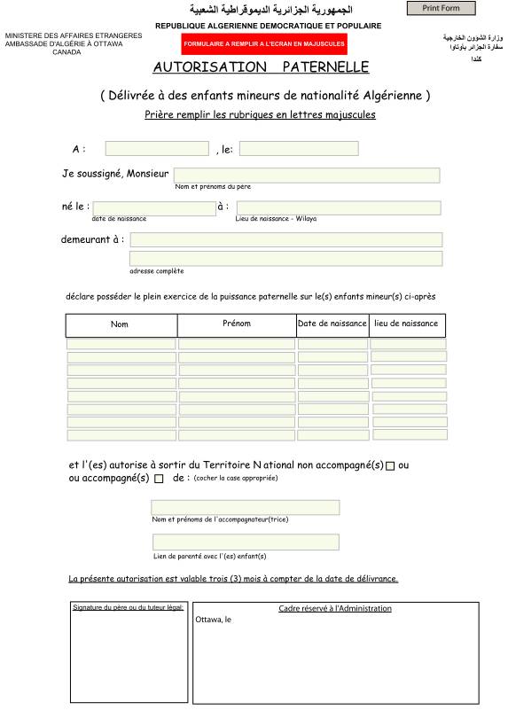 autorisation paternelle algerie