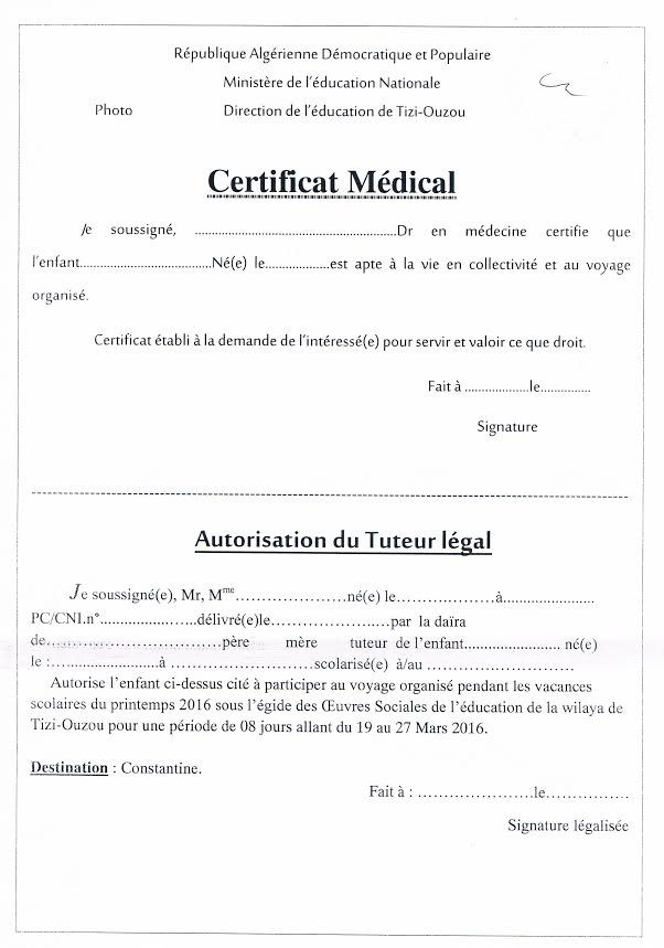 autorisation paternelle algerie