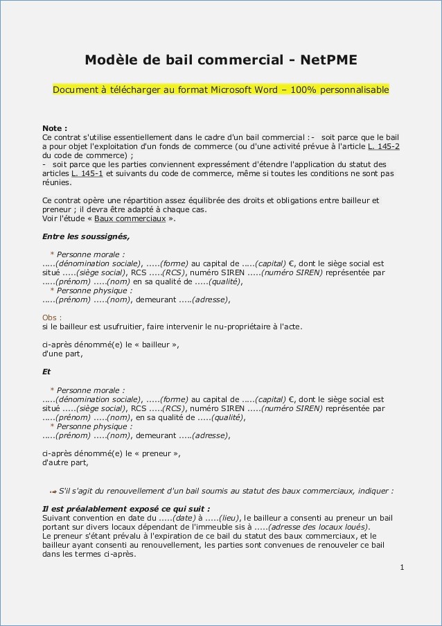 bail professionnel gratuit