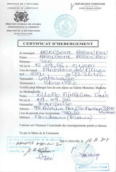 certificat d'hebergement type