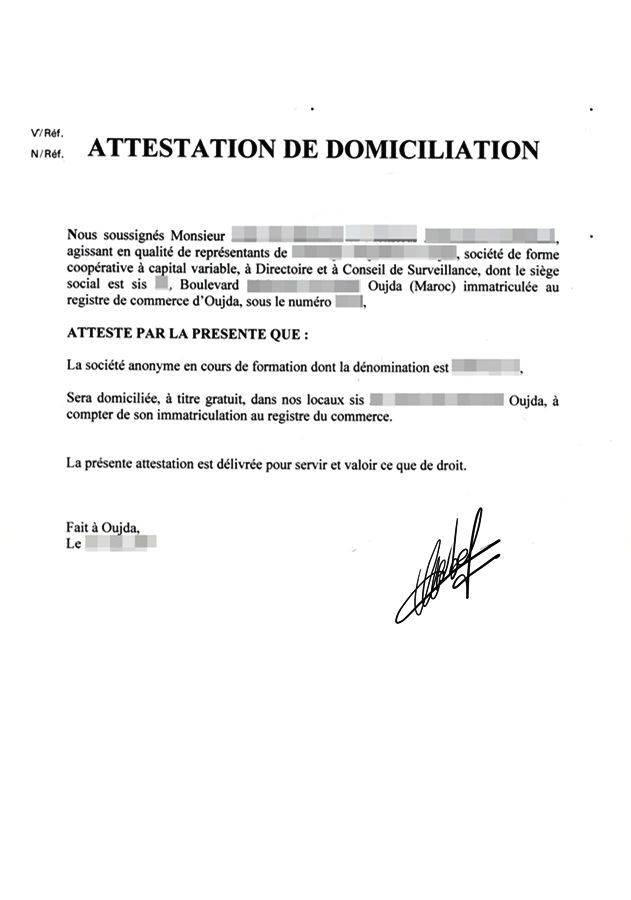 certificat de domiciliation