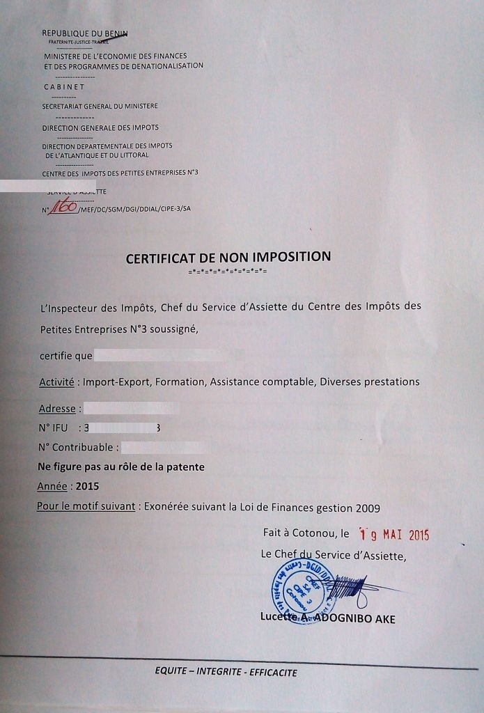 certificat de non imposition maroc