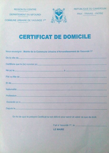 certificat de residence exemple