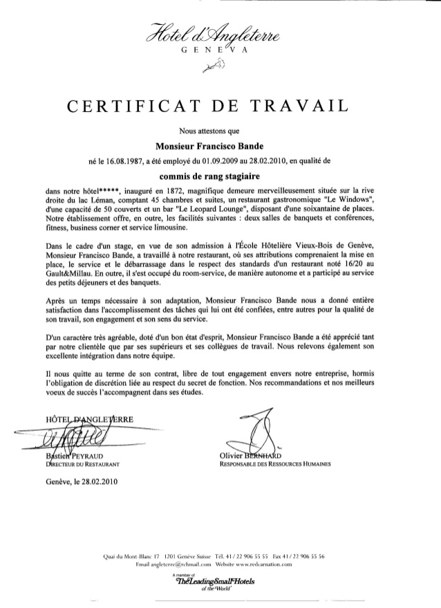 certificat travail gratuit