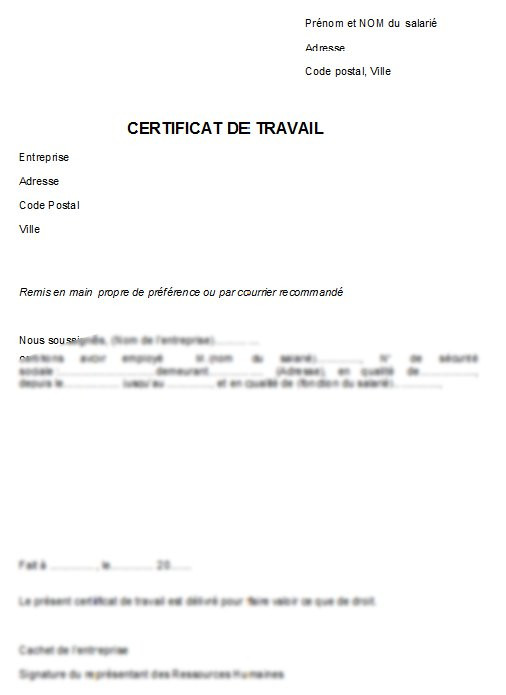 certificat travail gratuit