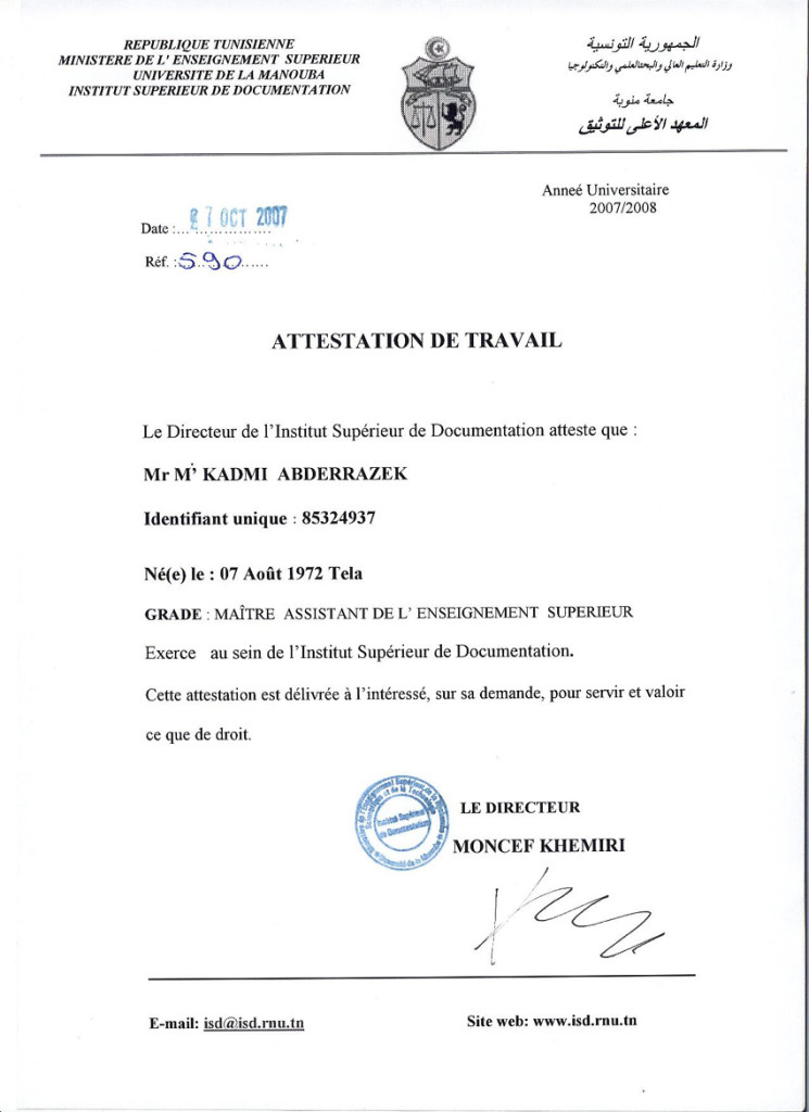 certificat travail gratuit