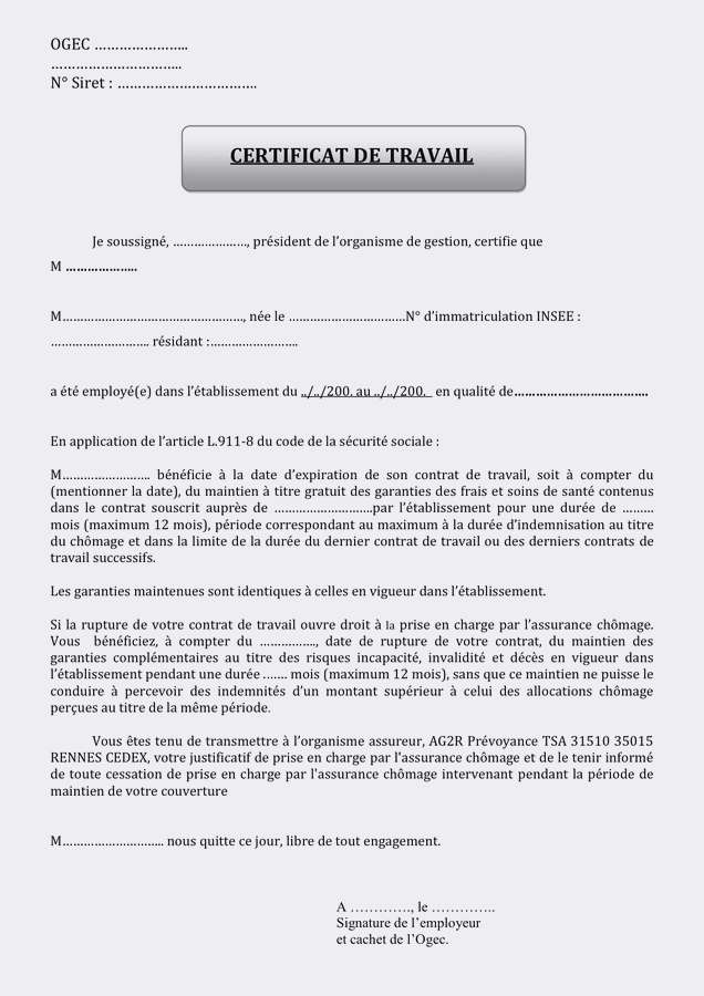 certificat travail gratuit