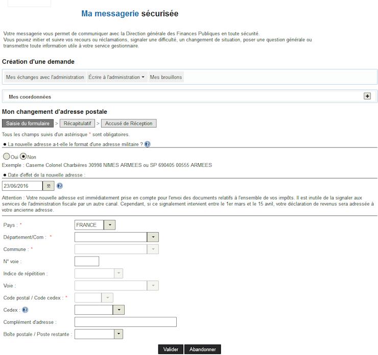 changement adresse impots lettre type