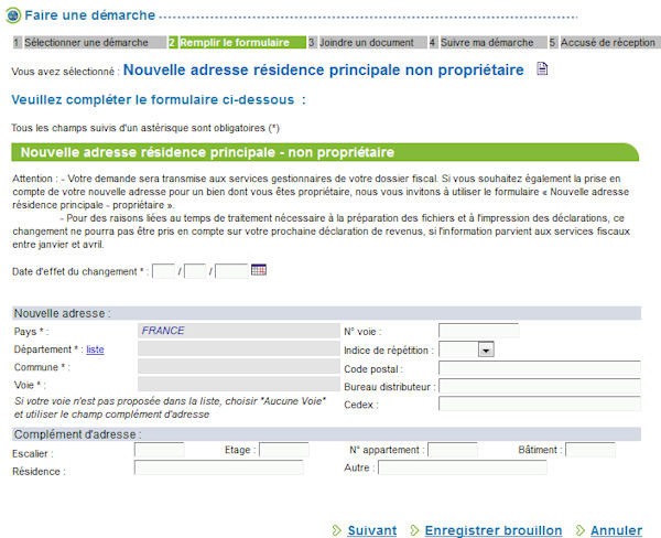 changements adresse impots