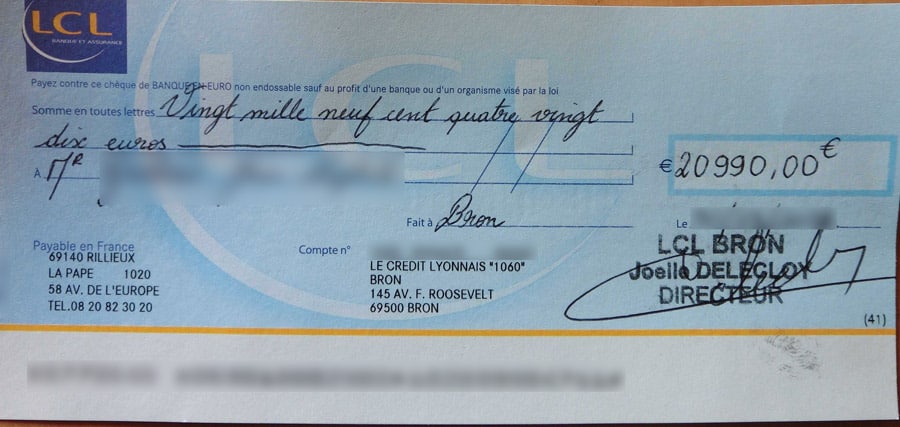 cheque perdu par la banque