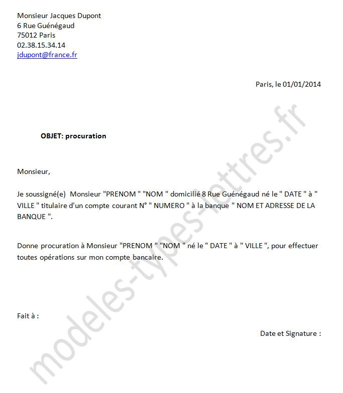 comment ecrire lettre procuration
