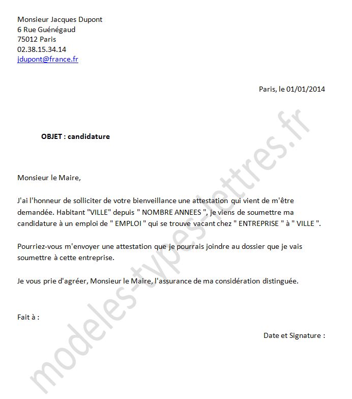 comment ecrire une demande d attestation
