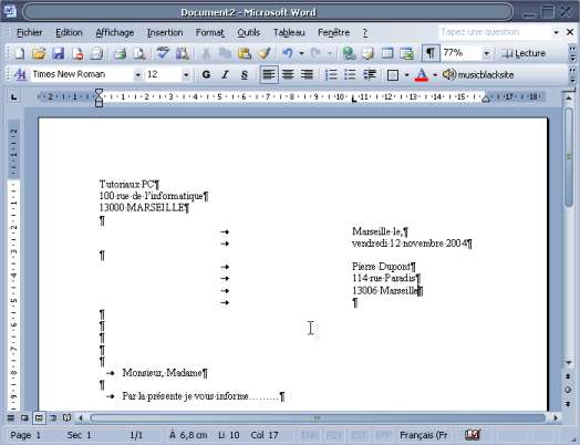 comment faire une lettre type sur word