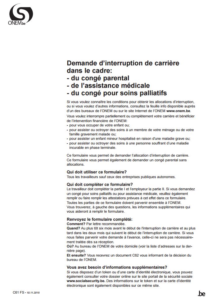 conge parental lettre type belgique