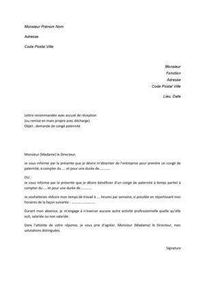 conge parental lettre type belgique