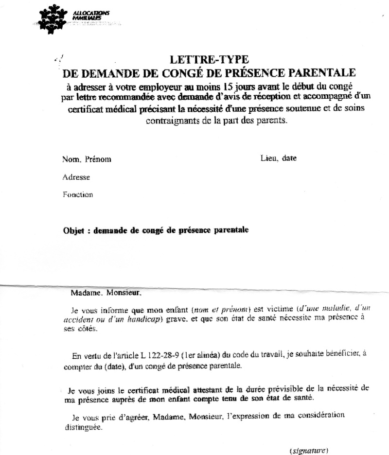 conge parental lettre type belgique