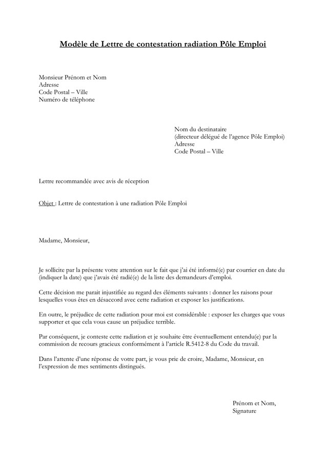 contestation avertissement travail modele