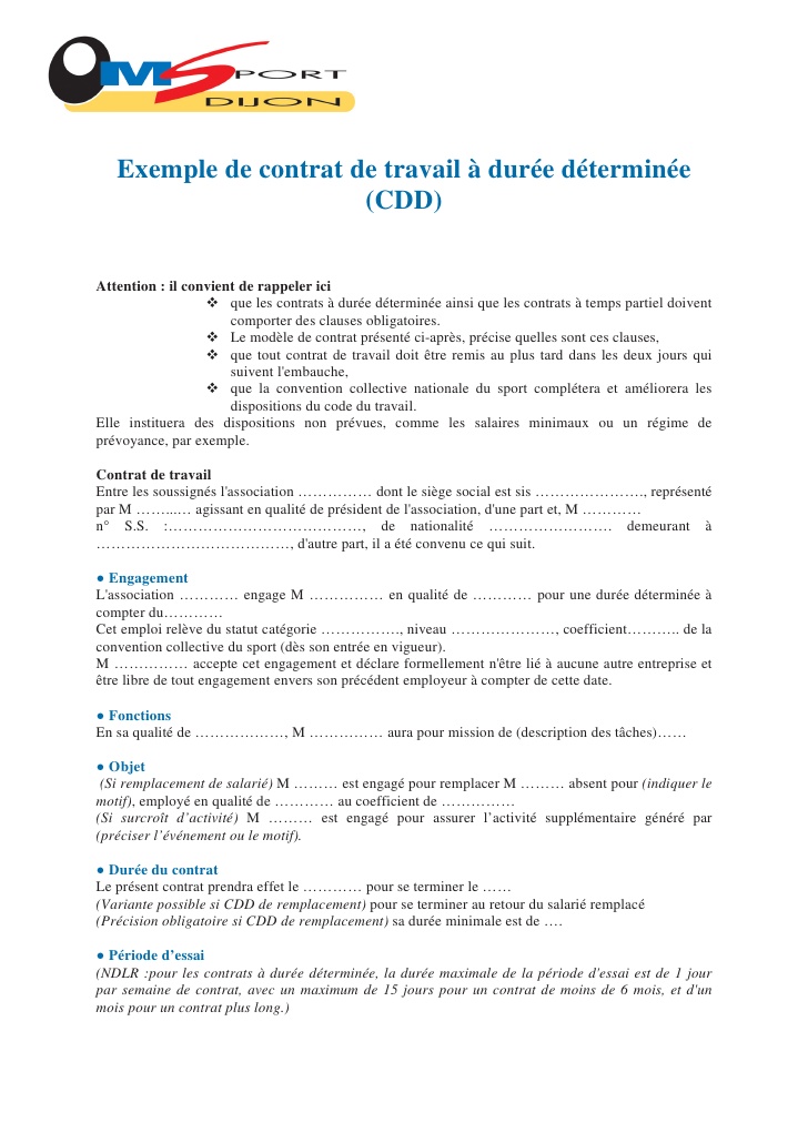 contrat a duree determinee modele gratuit