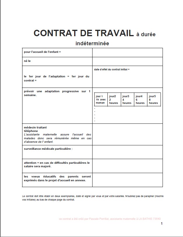 contrat assistante maternel