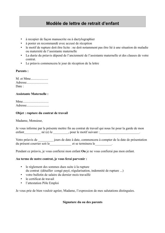 contrat assistante maternel