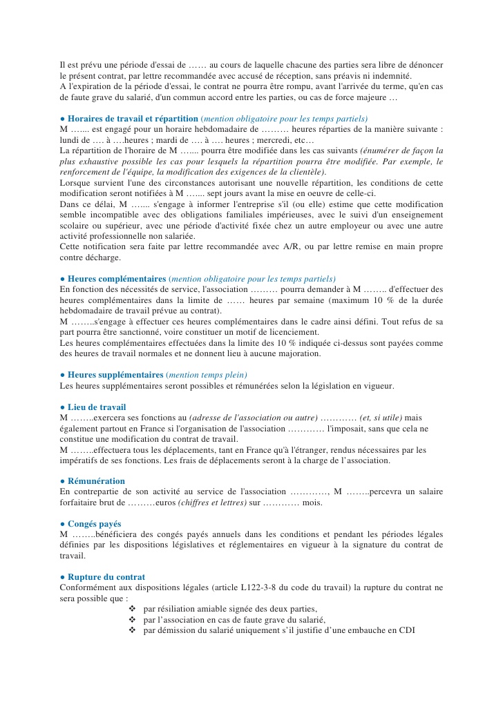 contrat cdd modele