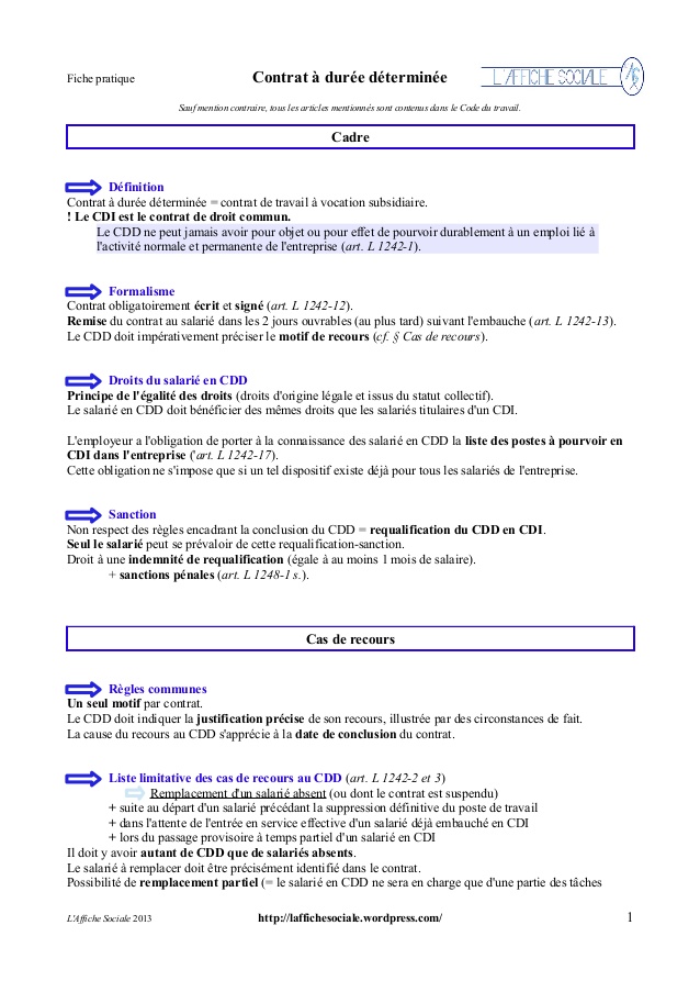 contrat cdd modele