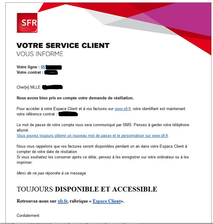 contrat de resiliation sfr