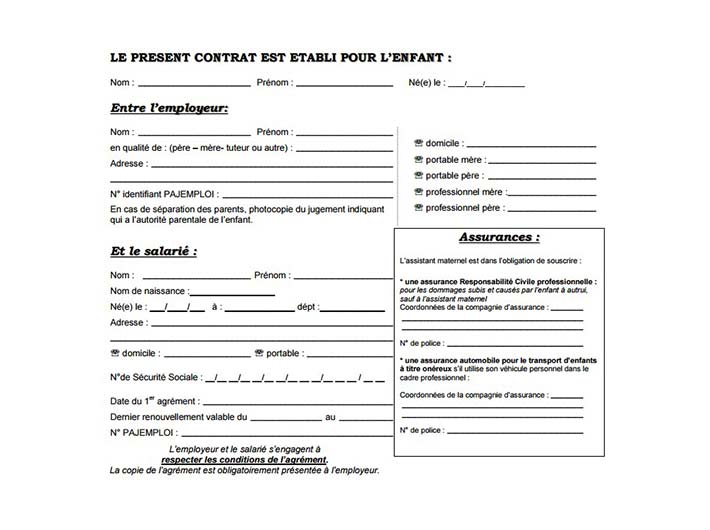contrat de travail nourrice agree a imprimer