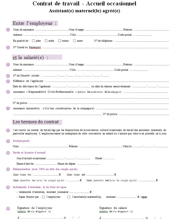 contrat nourrice agree a imprimer