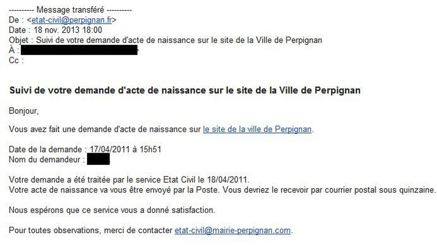 courrier acte de naissance