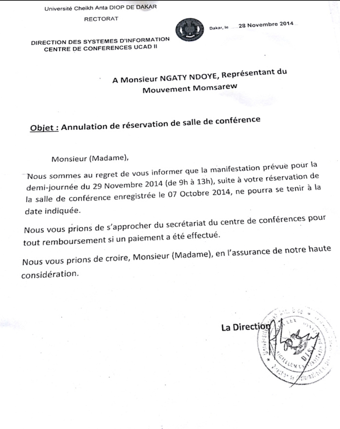 courrier annulation reservation