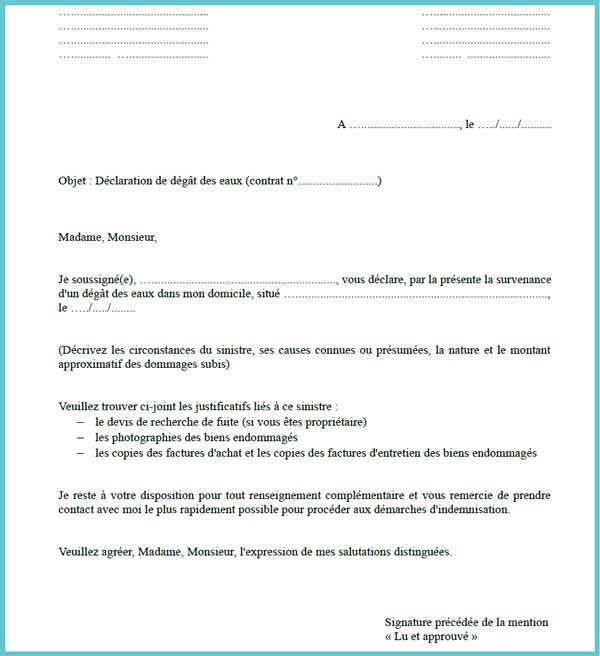courrier assurance sinistre