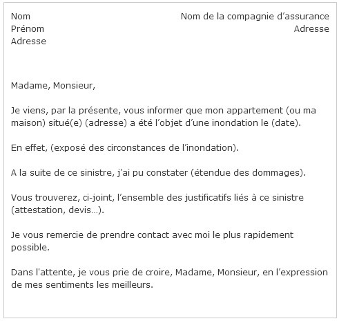 courrier assurance sinistre